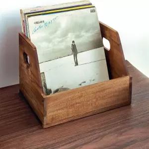 SANOSY 아카시아 우드 비닐 레코드 보관함 - 클래식 큐브 홀더 60개 이상의 보관할 수 있는 앨범 정리함 홈