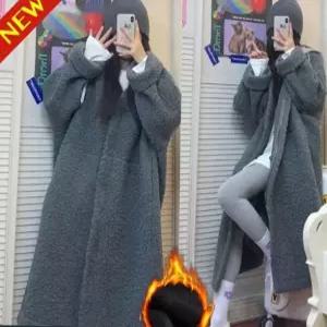 150kg까지 날씬해보이는 여성 후드 집업 뽀글이 아우터 롱 코트 자켓 겨울 빅사이즈 기모 박스 무지 양털