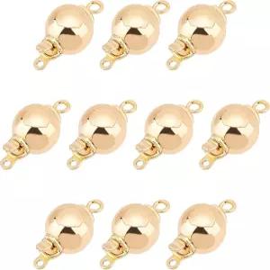 BENECREAT 10 세트 2개 구멍 18K 골드 도금 황동 박스 잠금장치 진주 라운드 목걸이 주얼리 제작 DIY 용품