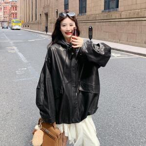 청수정 여성 스윗 후드 밍크 코트 가을 빈티지 PU가죽 점퍼 KS