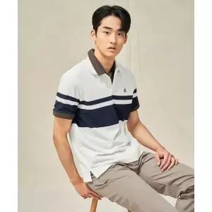 매장정품 BEANPOLE 빈폴 MEN 컬러블럭 칼라넥 반소매 티셔츠 라이트 그레이 BC5342C132 2025331
