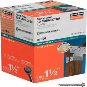 심슨 스트롱 타이 SD10112R500 - 10 x 1-1/2인치 드라이브 커넥터 나사 1/4인치 육각 머리 아연 도금 코팅