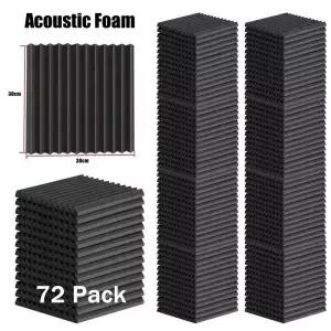 72 PCS 300x300x25mm 스튜디오 어쿠스틱 폼 패널 벽 웨지 타일 방음 패딩 소음 차단 처리