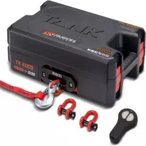 RUGCEL WINCH 휴대용 윈치 12V DC 전기 유틸리티 4000파운드/2041kg 단일 라인 풀 강철 장착판 포함 통합
