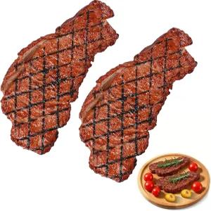 Patravous 2PCS 인공 생명체 스테이크 가짜 요리 로스트 비프 시뮬레이션 음식 고기 현실적인 놀이 장면