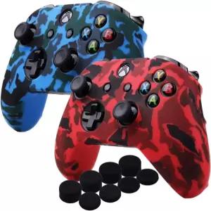 마이크로소프트 Xbox One X S 컨트롤러 x 2(레드 블루)용 YoRHa 워터 트랜스퍼 프린팅 위장 실리콘 커버