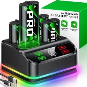 GAMSINGY 4x4800mWh 충전식 Xbox One 컨트롤러 배터리 팩 LED 조명이 있는 스테이션 Series X용 충전기 S