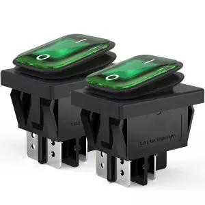 DIYhz 2Pcs AC 16A/250V 20A/125V 2 위치 방수 보트 로커 스위치(녹색 표시등 포함)