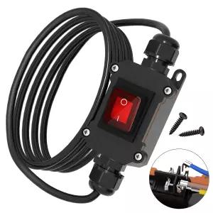 빨간색 표시등이 켜진 ON/OFF 스위치가 있는 RVBOATPAT 20A 125V AC DPST 방수 IP66 인라인 전원