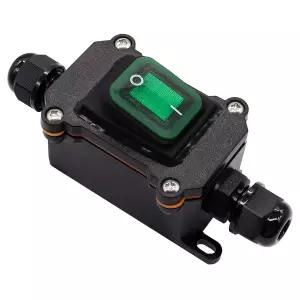 Hmknana IP67 방수 인라인 코드 스위치 12V DC 20A DPST 4핀 2 위치 그린 라이트 로커 버튼 양면 출입 라인