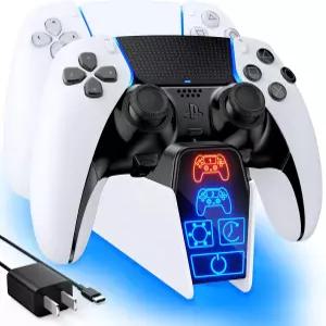 조절 가능한 냉각 팬이 있는 PS3 스킨용 페놀릭 슬림 스탠드 수직 듀얼 컨트롤러 충전기와 RGB 조명이