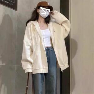 피로달 여성 초봄 밀크 옐로우 집업 카디건 도톰 봄가을 얇은 기모 후드