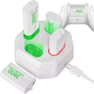 Xbox Series S/X와 호환되는 4팩 충전식 배터리 One 무선 컨트롤러용 3600mWh NiMH 4개 포함 충전기 도크