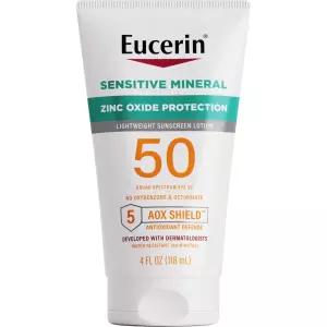 산화아연 보호 기능이 있는 유세린 선 민감성 미네랄 자외선 차단 로션 SPF 50 피부용 저자극 차단제