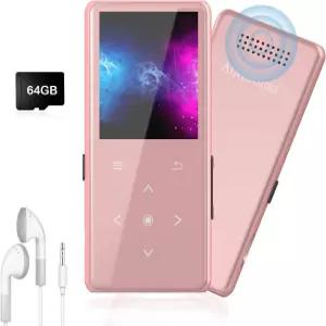 블루투스 5.2가 탑재된 64GB MP3 플레이어 HD 스피커가 내장된 뮤직 FM 라디오 음성 녹음기 하이파이