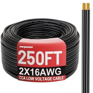 ENERGEASTER 250피트 16게이지 16/2 저전압 조경용 전선 검정색 | 16AWG 2 도체 야외용 케이블 직접 매설형 연결 LED 조명 스트립 유연 구리 클래드 알루미늄