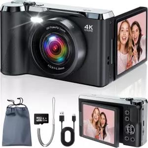 사진 및 비디오용 JDZ 4K 디지털 카메라 YouTube용 56MP 오토포커스 브이로깅 3인치 180 플립 스크린 16배
