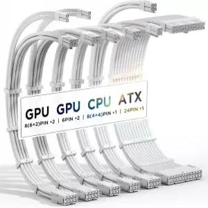 AsiaHorse 16AWG PSU 케이블 연장 전원 코드 맞춤형 공급 모드 슬리브 ATX/EPS/8핀 PCI-E/6핀 퓨어 화이트