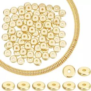 PH PandaHall 100pcs 18K 금도금 구슬 8mm 평평한 원형 스페이서 황동 헤이시 여름용 스태커블 목걸이 팔찌