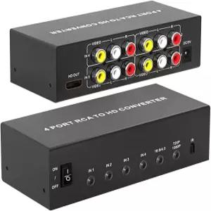 4포트 AV-HDMI 컨버터 1080P RCA/Composite/CVBS-HDMI 어댑터에 적합 16 9/4 3 스위치 지원 Wii N64 PS1