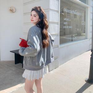 모두팜 여성 연그레이 자수 숏 야구점퍼 여 춘추 MOC
