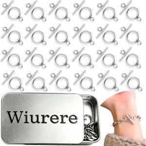wiurere 30개 세트 스테인리스 토글 잠금장치 및 T-바 - 실버 304 저자극성 보석용 잠금장치(목걸이·팔찌