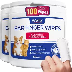 웰릭스 반려동물 귀 세정용 물티슈 강아지·고양이용 손가락에 딱 맞는 100매 캐모마일과 인동덩굴 허브