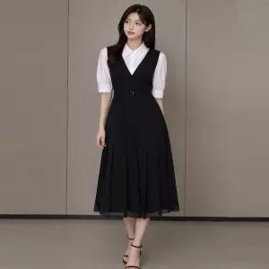 셔츠 배색 플리츠 원피스 GR6A0OP301