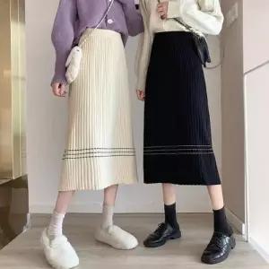 [라일리여성의류] Rly 아이보리 니트스커트 여성롱치마 밴딩스커트 긴치마