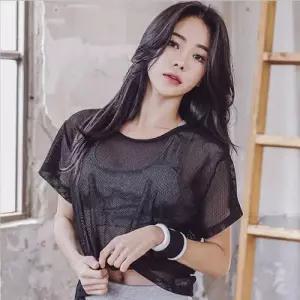 여성 크롭티 메쉬 레이어드 망사 시스루 반팔 티셔츠