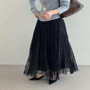 모두팜 여성 그럼 시크릿 가든 은은한 레이스 스커트 바캉스룩 A라인 롱스커트 MOC