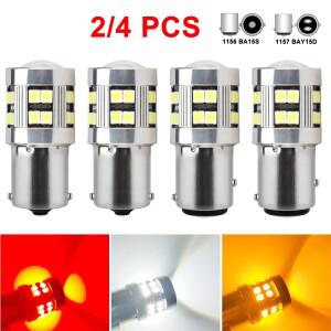 2/4 PCS P21W 1156 BA15S BAY15D LED 전구 자동차 Trun 신호 주차 브레이크 조명 12V 24V 3030-24SMD 6500K