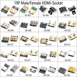 2PCS HDMI 인터페이스 커넥터 SMD DIP 19 핀 20P 수직 남성 여성 플러그 소켓 표면 장착 PCB 리셉터클 수리