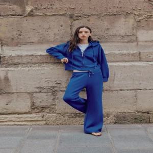 ZARA 인터록 후드 스웨트셔츠 - 블루 3641/814/420