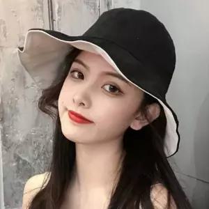 여자 연에인 모자 배색 와이드 챙 넓은 벙거지 버킷햇