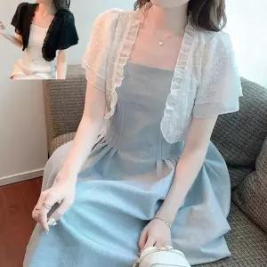 여름 레이스 가디건 루즈핏 코트 여성 반팔 자켓