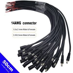 50cm 14AWG DC 커넥터 전원 소켓 케이블 플러그 와이어 남성 & 여성 15A 5.5x2.1mm 2.5mm LED 라이트 스트