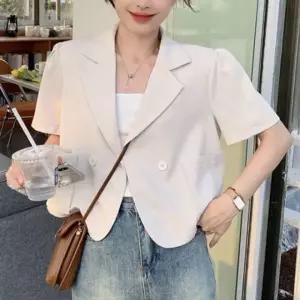 SIRU원버튼 크롭 자켓 퍼프 반팔 오피스룩 하객룩 데일리 데이트룩