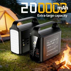 200000mAh 보조베터리 대용량 휴대용 야외 비상 전원 공급 장치 iPhone용 내장 케이블 캠핑 라이트