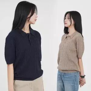[하프클럽/화이트빌딩]베이직 반팔 카라 티셔츠 여성 반팔티 케이블 꽈베기 여름니트 빅사이즈