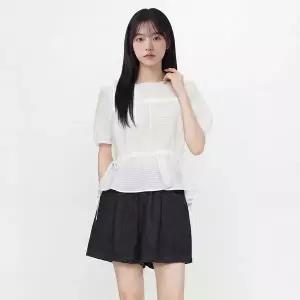 LAP 수원 라운드넥 스트링 셔링 블라우스 AS2WB462