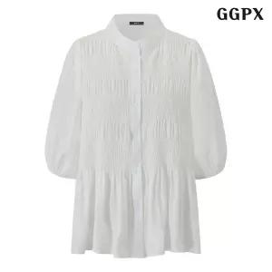 GGPX 러블리 스모킹 셔링 반팔 블라우스 GQABA016D