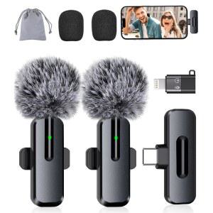 , 안드로이드용 무선 미니 마이크 - USB-C 포함 비디오 1 콘텐츠 2 녹화용 2팩, 라펠 마이크, 소음 in 팟캐스트용 라발리에 클립온 용 감소 제작자