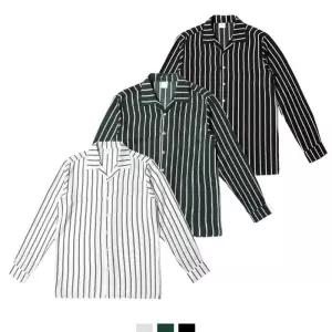 오픈카라 오버핏스트라이프셔츠
