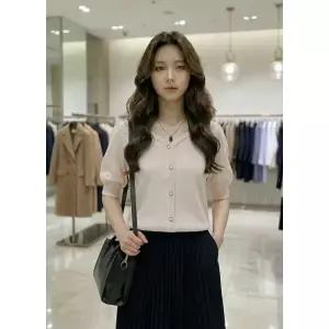 [롯데백화점]SOUP 시스루 퍼프소매 반팔 니트  SC4GD30H