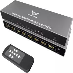 DiamondTiger 7포트 4K@60Hz HDMI 스위치 7x1 스위처 박스 리모컨 PS5 PC HDR10 7-in 1-out 오디오·비디오