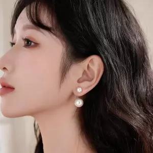진주 귀걸이 더블 드롭 이어링 투웨이 연출 하객룩 오피스룩 웨딩