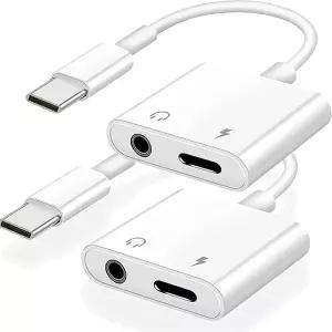 MFi 인증 2팩 iPhone 16 15 헤드폰 어댑터 2인치 USB C~3.5mm Aux 오디오 동글 충전 스플리터 액세서리