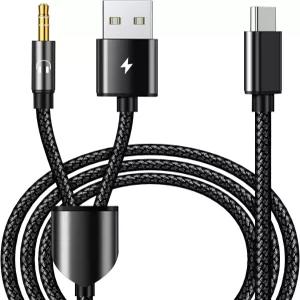 USB C에서 3.5mm Aux 오디오 케이블 차량용 스테레오 헤드셋 잭 PD 18W C 충전 포함 iPhone 17/16/16e/15