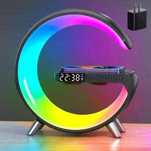 스마트 LED 야간 조명 무선 충전기 휴대폰 충전 도크 테이블 침대 옆 램프 일출 알람 시계 블루투스 스피커